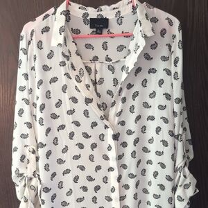 Lumiere Black and White Leaf Print Blouse